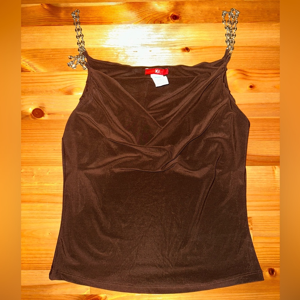 square neck tank with silver chain straps